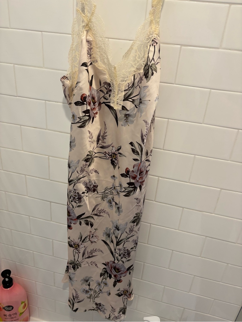 Lace-Trim Floral Satin Slip Nightgown